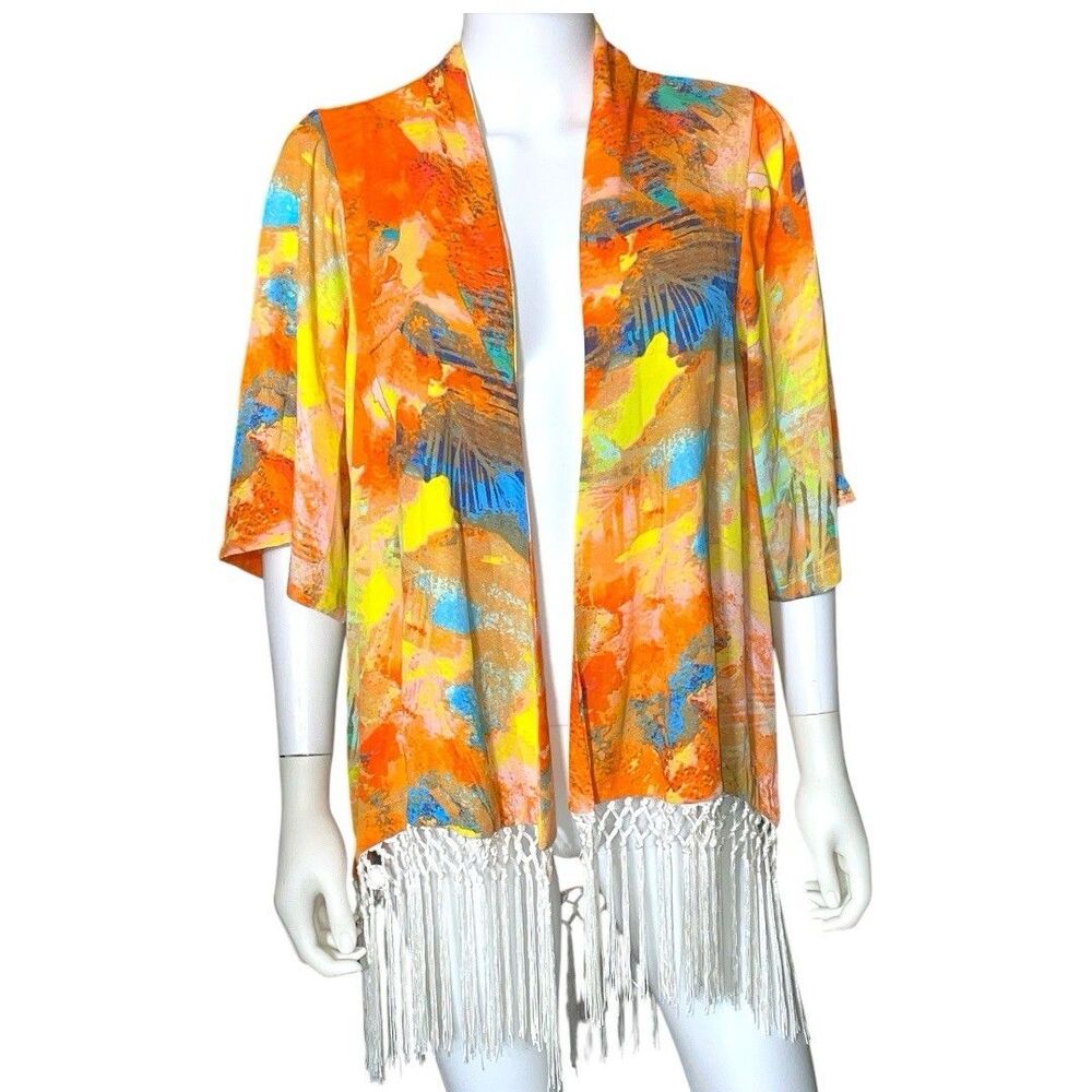 Gianni Bini Colorful Fringe Tassel Open Cover Up Cardigan Women’s Size Small